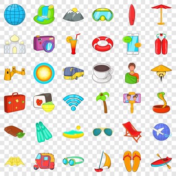 Good travel icons set. Cartoon style of 36 good travel vector icons for web for any design