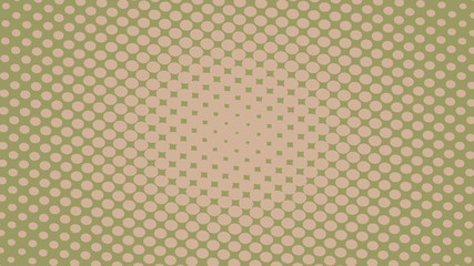 Green and beige pop art background in comics style with halftone dots design, vintage kitsch vector backdrop with isolated dots.