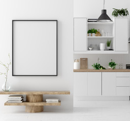 Mock up poster frame in kitchen interior background, Scandinavian style, 3d render