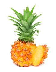 One mini pineapple with slice (isolated)
