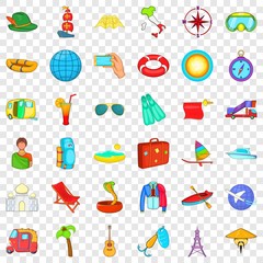 Fototapeta na wymiar Travel in summer icons set. Cartoon style of 36 travel in summer vector icons for web for any design
