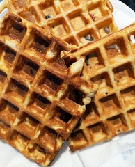 Fresh baked waffles on a plate