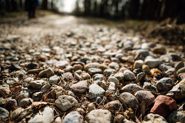 texture of rubble. stones on the road, top view