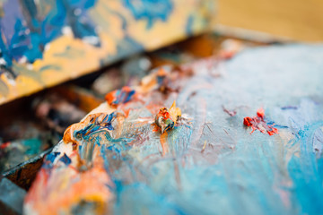 macro close up of different color oil paint. colorful acrylic. modern art concept