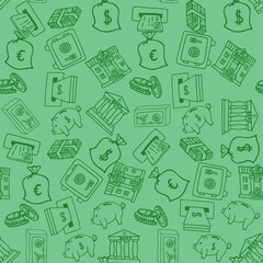Hand drawn business finance supplies in seamless pattern. Vector illustration