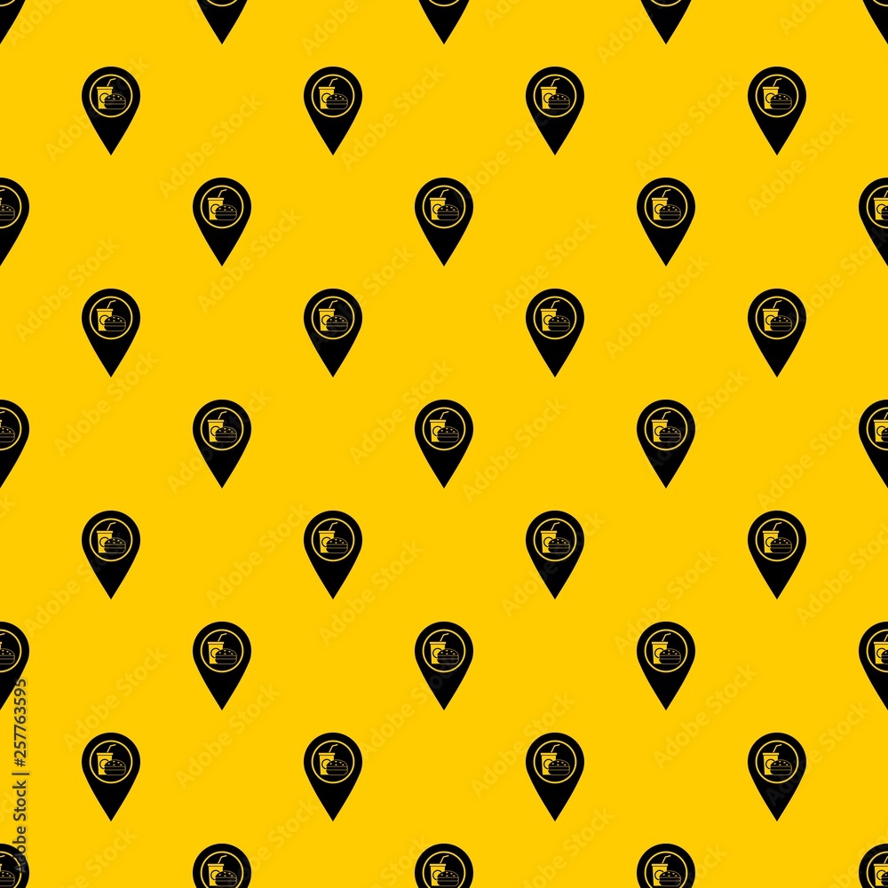 Poster fast food and restaurant map pointer pattern seamless vector repeat geometric yellow for any design