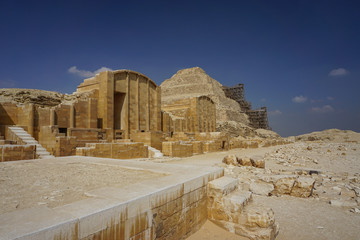 Saqqara, Egypt: The funerary complex of Djoser and the step pyramid, undergoing renovation.