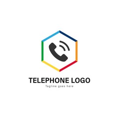 Telephone logo template design. Telephone logo with modern frame vector design