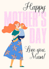 Happy Mothers Day. Vector illustration with women and child.