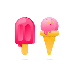 Sweet ice cream with sprinkles and popsicle.
