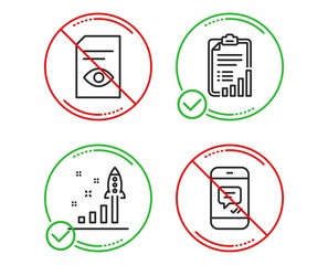 Do or Stop. Development plan, Checklist and View document icons simple set. Message sign. Strategy, Graph report, Open file. Phone messenger. Business set. Line development plan do icon. Vector