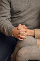 Hold the hand. Lovers hold each other's hands. Hands without manicure