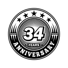 34 years anniversary. Anniversary logo design. Vector and illustration.