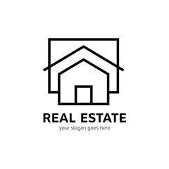 Real estate logo template. House icon in line style