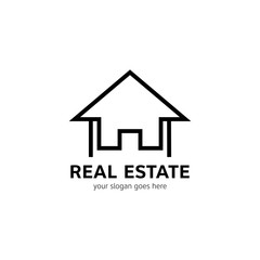 Real estate logo template. House icon in line style