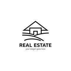 Real estate logo template. House icon in line style