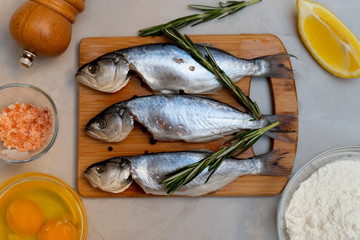 Raw fish with spices, eggs and wheat flour