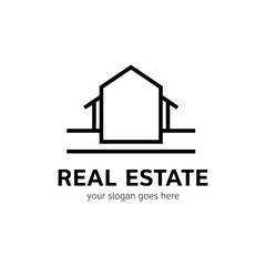 Real estate logo template. House icon in line style