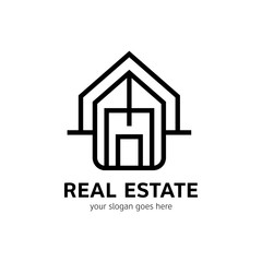 Real estate logo template. House icon in line style