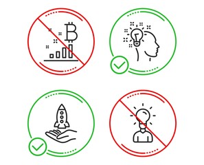 Do or Stop. Idea, Bitcoin graph and Crowdfunding icons simple set. Education sign. Creative designer, Cryptocurrency analytics, Start business. Human idea. Education set. Line idea do icon. Vector