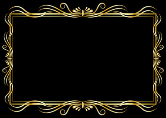 Golden decorative frame isolated on a black Background