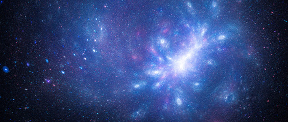 Blue glowing interstellar starfield with galactic anomaly - obrazy, fototapety, plakaty