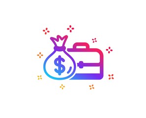 Business case icon. Portfolio and Salary symbol. Diplomat with Money bag sign. Dynamic shapes. Gradient design salary icon. Classic style. Vector