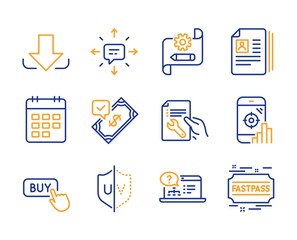 Seo phone, Sms and Repair document icons simple set. Calendar, Buy button and Online help signs. Download, Accepted payment and Cogwheel blueprint symbols. Line seo phone icon. Colorful set. Vector