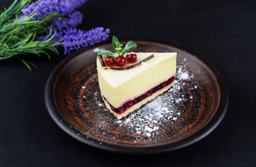 dessert cheesecake with mint and berries 