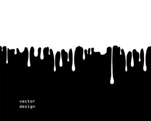 Flowing thick paint clot, caramel, ink. Long, viscous drops. Vector illustration.