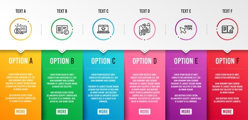 Website education, Bitcoin system and Quick tips icons simple set. Report document, Copyright and Feedback signs. Video learning, Cryptocurrency monitor. Science set. Infographic template. Vector