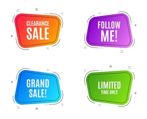 Geometric banners. Limited time symbol. Special offer sign. Sale. Follow me banner. Clearance sale. Vector