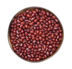 adzuki beans , red beans in wood bowl on white
