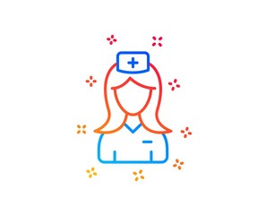 Hospital nurse line icon. Medical help assistant sign. Gradient design elements. Linear hospital nurse icon. Random shapes. Vector