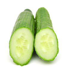 Two half cucumber on white background