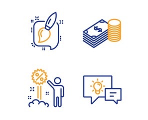 Discount, Savings and Painting brush icons simple set. Idea lamp sign. Sale shopping, Finance currency, Graphic art. Business energy. Linear discount icon. Colorful design set. Vector