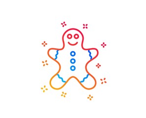 Gingerbread man line icon. Ginger cookie sign. Sweet holiday food symbol. Gradient design elements. Linear gingerbread man icon. Random shapes. Vector