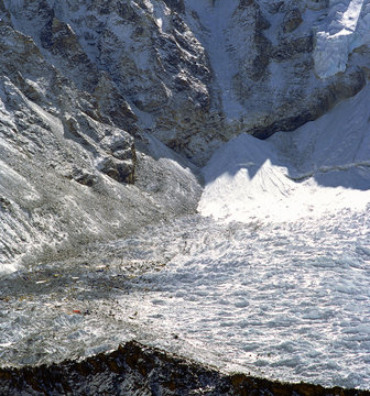 View of Everest base camp from the summit of Kala Patthar mountain.