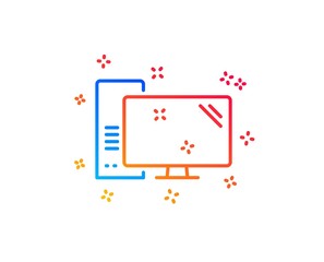 Computer line icon. PC component sign. Monitor with case symbol. Gradient design elements. Linear computer icon. Random shapes. Vector