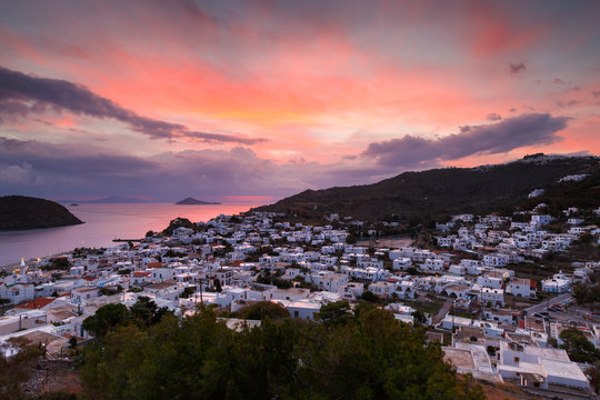 View of Skala village on Patmos island in Greece.