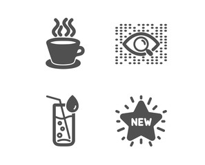 Set of Water glass, Artificial intelligence and Tea cup icons. New star sign. Soda drink, Find data, Coffee mug. Shopping.  Classic design water glass icon. Flat design. Vector