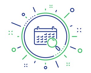 Obraz premium Search calendar line icon. Find date sign. Magnify glass. Quality design elements. Technology search calendar button. Editable stroke. Vector