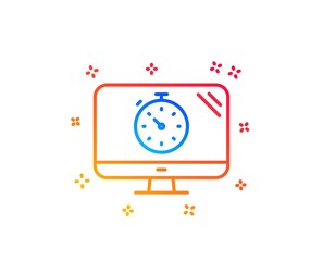 Seo timer line icon. Search engine optimization sign. Analytics symbol. Gradient design elements. Linear seo timer icon. Random shapes. Vector