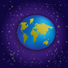 greeting card planet earth on a background of the starry sky, vector illustration