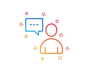 User communication line icon. Person with chat speech bubble sign. Human silhouette symbol. Gradient design elements. Linear users chat icon. Random shapes. Vector