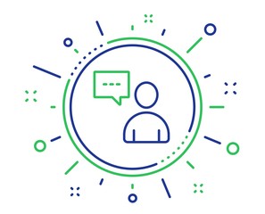 User communication line icon. Person with chat speech bubble sign. Human silhouette symbol. Quality design elements. Technology users chat button. Editable stroke. Vector