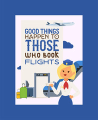 Stewardess vector flight crew steward pilot and people traveling flying on airplane airliner in airport illustration woman character stewardess backdrop banner design background