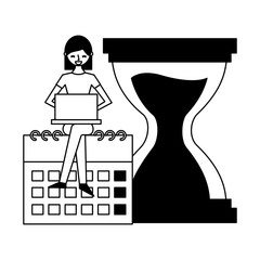woman working laptop calendar clock