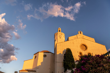 Cathedral lit by morning sun in Cadaques, Spain