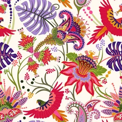 Wandcirkels tuinposter Jacobean seamless pattern. Flowers background, decorative style. Stylized climbing flowers. Decorative ornament backdrop for fabric, textile, wrapping paper, card, invitation, wallpaper, web design © sunny_lion